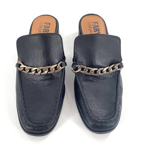 Faryl by Farylrobin Womens Slip On Loafers Mules Black‎ Faux Leather Chain Sz 9 - Picture 2 of 7